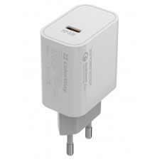 Мережевий зарядний пристрій ColorWay, White, 30 Вт, USB Type-C (CW-CHS038PD-WT)