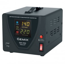 Стабілізатор Gemix SDR-1000 1000VA (700 Вт), вхід. напруга 140-260В, вих напруга 220В + - 6,8% 50 Гц, цифрові індикатори