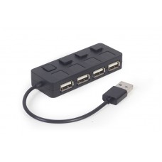Концентратор USB 2.0 Gembird UHB-U2P4-05, Black, 4 порти, з вимикачами, пластик