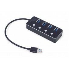 Концентратор USB 3.0 Gembird UHB-U3P4P-01, Black, 4 порти, з вимикачами, пластик метал