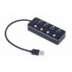 Концентратор USB 3.0 Gembird UHB-U3P4P-01, Black, 4 порти, з вимикачами, пластик метал