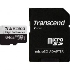 Карта памяти microSDXC, 64Gb, Transcend High Endurance, SD адаптер (TS64GUSD350V)