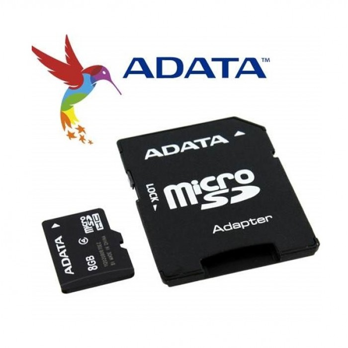 Карта пам'яті microSDHC, 8Gb, Class4, A-Data, SD адаптер (AUSDH8GCL4-RA1)