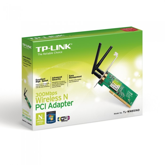 Мережева карта PCI TP-LINK TL-WN851ND Wi-Fi 802.11g/n 300Mb, 2 антени, що знімаються