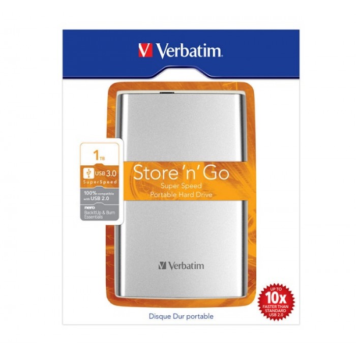 Зовнішній жорсткий диск 1Tb Verbatim Store'n'Go, Silver, 2.5
