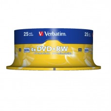 Диск DVD+RW 25 Verbatim, 4.7Gb, 4x, Cake Box (43489)