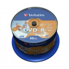 Диск DVD-R 50 Verbatim, 4.7Gb, 16x, Printable, Cake Box (43533)