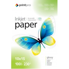 Фотобумага PrintPro, глянцевая, A6 (10x15), 230 г/м², 100 л (PGE2301004R)