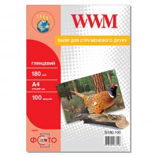 Фотопапір WWM, глянсовий, A4, 180 г/м², 100 арк (G180.100)
