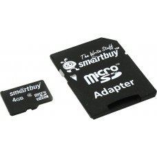 Карта пам'яті microSDHC, 4Gb, Class4, SmartBuy, SD адаптер (SB4GBSDCL4-01)