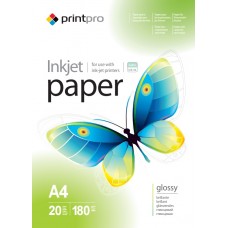 Фотопапір PrintPro, глянсовий, A4, 180 г/м², 20 арк (PGE180020A4)