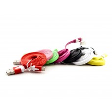 Кабель USB <-> Lightning, NoName, Green, 1 м, плоский, Bulk