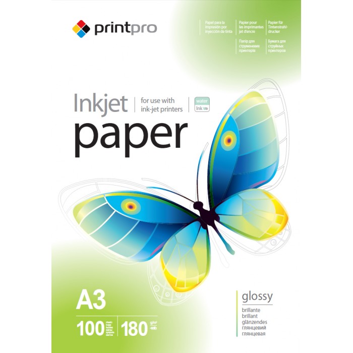 Фотопапір PrintPro, глянсовий, A3, 180 г/м², 100 арк (PGE180100A3)