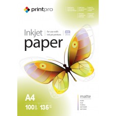 Фотобумага PrintPro, матовая, A4, 135 г/м², 100 л (PME135100A4)