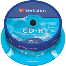 Диск CD-R 25 Verbatim, 700Mb, 52x, Extra Protection, Cake Box (43432)