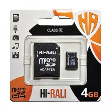 Карта памяти microSDHC, 4Gb, Class4, Hi-Rali, SD адаптер (HI-4GBSDCL4-01)