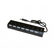 Концентратор USB 2.0, 7 ports, Black, 480 Mbps, LED подсвтека, выключатель для каждого порта