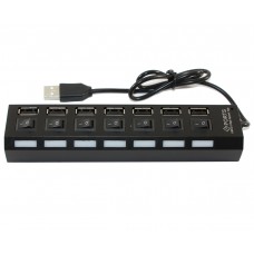 Концентратор USB 2.0, 7 ports, Black, 480 Mbps High Speed с переключателями на каждый порт