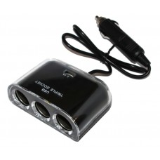 Автомобільний зарядний пристрій Atcom ES-09 Black, хаб 3*DC12 + 1*USB, 2.1A(MAX), 120W