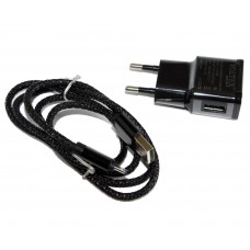 Сетевое зарядное устройство Voltex, Black, 1xUSB, 5V / 2A + кабель microUSB (VLT-7200)