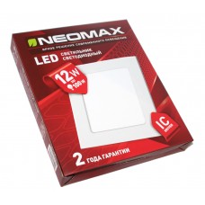 Светильник потолочный квадратный Neomax LED 12W, 6000K (яркий свет),220V, IP20, 950Lm, белый, NX212K