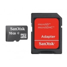 Карта памяти microSDHC, 16Gb, Class4, SanDisk, SD адаптер (SDSDQM-016G-B35A)