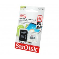 Карта памяти microSDHC, 32Gb, Class10 UHS-I, SanDisk Ultra, SD адаптер (SDSQUNB-032G-GN3MA)