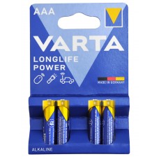 Батарейка AAA (LR03), щелочная, Varta Longlife Power, 4 шт, 1.5V, Blister (04903121414)