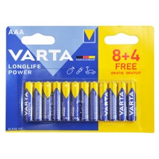 Батарейка AAA (LR03), щелочная, Varta Longlife Power, 12 шт, 1.5V, Blister (04903121472)