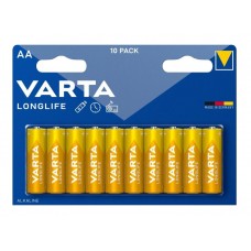 Батарейка AA (LR6), щелочная, Varta LongLife, 10 шт, 1.5V, Blister (04106101461)