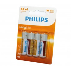 Батарейка AA (R6), солевая, Philips LongLife, 4 шт, 1.5V, Blister (R6L4B/10)