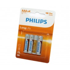 Батарейка AAA (R03), сольова, Philips LongLife, 4 шт, 1.5V, Blister (R03L4B/10)