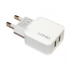 Сетевое зарядное устройство LDNIO, White, 2xUSB, 2.4A (A2202)