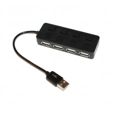 Концентратор USB 2.0, 4 ports, Black, 480 Mbps, з кнопкою-вимикачем для кожного порту (2647)