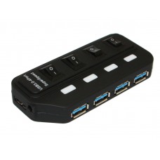 Концентратор USB 3.0, 4 ports, Black, LED подсвтека, выключатель для каждого порта (8643)
