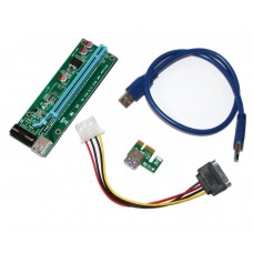 Райзер PCI-EX, x1=>x16, 4-pin MOLEX, SATA=>4Pin, USB 3.0 AM-AM 0,6 м, конденсатори SR (ver 007)