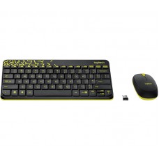 Комплект беспроводной Logitech MK240 Nano, Black/Yellow, клавиатура + мышь (920-008213)