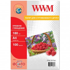 Фотопапір WWM, глянсовий, A4, 180 г/м², 100 арк, Premium Series (G180.100.Prem)