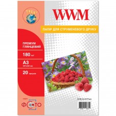 Фотобумага WWM, глянцевая, A3, 180 г/м², 20 л, Premium Series (G180.A3.20.Prem)