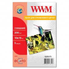 Фотопапір WWM, глянсовий, A6 (10х15), 200 г/м², 5 арк (G200.F5/C)