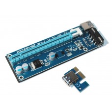 Райзер RX-riser-007 PCI-EX, x1=>x16, 4-pin MOLEX, SATA=>4Pin, (синий)