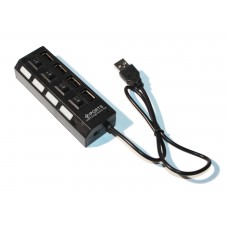 Концентратор USB 2.0, 4 ports, з кнопкою-вимикачем для кожного порту, Black, 480 Mbps (03943)