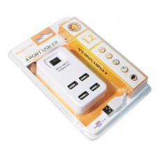 Концентратор USB 2.0, 4 ports, White, 480 Mbps, с кнопкой-выключателем model:p-1601 (08646)