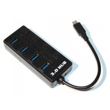 Концентратор USB 3.1, 4 ports, Black, LED підсвічування, вимикач для кожного порту (12941)