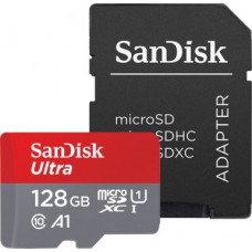 Карта памяти microSDXC, 128Gb, Class10 UHS-I, SanDisk R100MB/s Ultra, SD адаптер SDSQUAR-128G-GN6MA