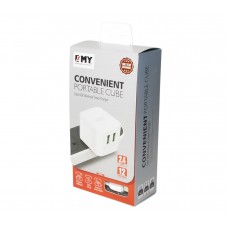 Мережевий зарядний пристрій EMY, White, 2xUSB, 2.4A, кабель USB <-> microUSB (MY-A200)