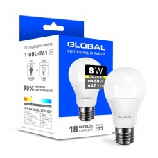 Лампа светодиодная E27, 8W, 3000K, A60, Global, 640 lm, 220V (1-GBL-261)