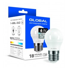 Лампа світлодіодна E27, 6W, 4100K, G45, Global, 480 lm, 220V (1-GBL-242)