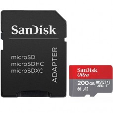 Карта памяти microSDXC, 200Gb, Class 10 UHS-1, SanDisk Ultra A1, 100Mb/s, SD адаптер, SDSQUAR-200G-G