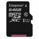 Карта пам'яті microSDXC, 64Gb, Class10 UHS-I, Kingston Canvas, без адаптера, 80 MB/s (SDCS/64GBSP)